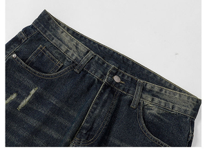 Pantalon en jean extensible de haute qualité, services OEM, nouveau jean uni à coupe droite pour homme, jambe large, avec boutons - Product Image 3