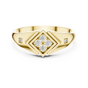 Bague en or jaune avec diamant de laboratoire, alliance solitaire géométrique, bijoux de luxe pour femme, cadeau de fiançailles ou d'anniversaire - Product Image 1