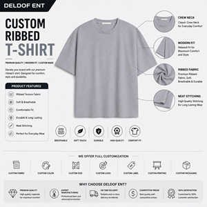 T-shirt a Costine Personalizzata all'Ingrosso, Maglietta a Maniche Corte con Scollo a O in Maglia a Costine, T-shirt Unisex con Logo Personalizzato e Spalle Cadenti, Magliette Bianche per Uomo - Product Image 4