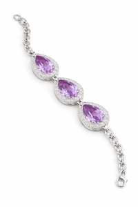 Trendy Everyday <b>Amethyst</b> Pear-Shaped Chain <b>Bracelet</b> Rhodium Plated 925 Sterling Silver for Wedding Party Gift Occasions - Product Image 1