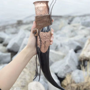 Viking <b>Drinking</b> <b>Horn</b> Eco-Friendly Carved Leather Holder Bridesmaid Groomsmen Wedding Gift by World Craft Impex - Product Image 1