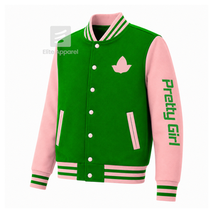 Veste universitaire personnalisée Alpha Kapa Alpha Sorority, verte et rose, manches longues, fermeture éclair sur le devant, col à bandes, logo brodé, coton - Product Image 2