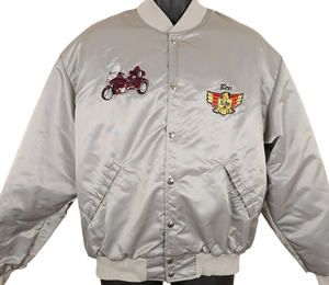 Blouson Bomber en Satin Argenté Brodé Personnalisé pour Homme et Femme, Veste de Pilote Rétro, Blouson de Moto Streetwear, Coupe-Vent - Product Image 1