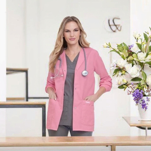 Women Pink Lab Coat Cotton Polyester Woven Hospital Uniform With Stethoscope Pocket - Product Image 3