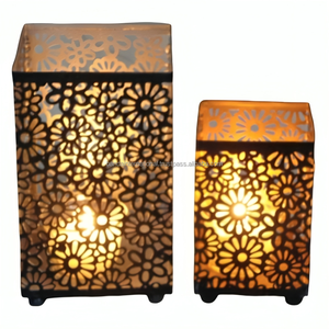 Bougeoir votif en fer décoratif pour la maison lot de 2 pièces avec fini enduit de poudre noire bougeoir décoratif votif - Product Image 6