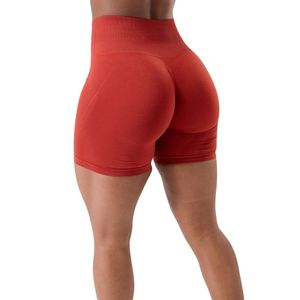 Shorts de sport pour femmes, taille haute, sans couture, rouge, compression, extensible, fitness, gym, entraînement, athlétique, vêtements de sport - Product Image 2