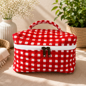 Quilted Striped Water Resistant Hanging Cosmetic Bag Zipper <b>Makeup</b> <b>Case</b> Portable for Organizer Travel Pouch Soft Handle - Product Image 5