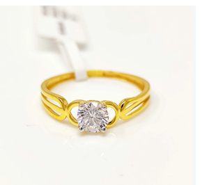 22K Solid Gold Heart Accent <b>Ring</b> for Women Real 916 Yellow Gold Round <b>CZ</b> Solitaire <b>Ring</b> Filigree Band Fine Jewelry Gift - Product Image 1