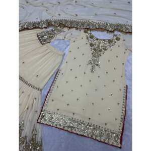 Beautiful Sharara & Dupatta Set with Embroidery & <b>Sequins</b> Work 2XL Size <b>Top</b> - Product Image 4