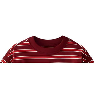 T-shirt décontracté pour homme en tricot à manches courtes, col rond, rayures blanches et bordeaux, 100% coton, confortable et élégant - Product Image 2