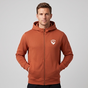 Dumela Men's <b>Orange</b> Hooded Zip-Up Sweatshirt Solid Color Casual <b>Fleece</b> Cotton Breathable Regular Fit Autumn Wear - Product Image 2