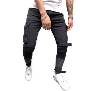 Pantalones Cargo de Cuero para Hombre, Estilo Urbano, ODM/OEM, Corte Bootcut, Cintura Media, Elásticos, Casuales, Ajustados, Deportivos - Product Image 3