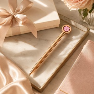 Stylo à bille rotatif en métal Blossom |   Or rose, argent, or |   Stylo rechargeable D1 remplaçable, coffret cadeau de papeterie, stylo fleur - Product Image 5