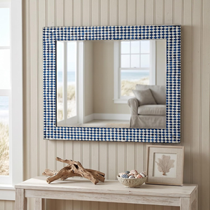 Espejo de Pared Rectangular con Mosaico Geométrico Azul y Blanco, Marco de Azulejos de Vidrio Hecho a Mano, Espejo Decorativo de Estilo Costero para Espacios Modernos - Product Image 2