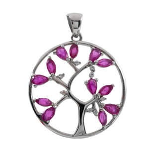 Premium 925 Sterling Silver Tree of Life <b>Necklace</b> Rhodium Plated Pink Marquise Stone CZ Floral Pendant Jewelry for Women - Product Image 2