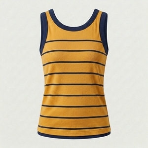 Wholesale Custom Sexy Slim Fit U-neck <b>Vest</b> 2026 Summer New 100% Polyester <b>Striped</b> Sleeveless Tank <b>Tops</b> Breathable Puff Women - Product Image 1