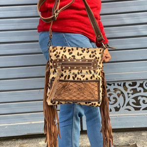 Bolso con flecos de piel de animal de estilo occidental, bandolera con estampado de leopardo, bolsos tallados a mano, ropa de fiesta para mujer, novedad - Product Image 2