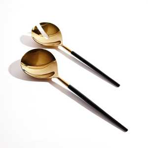 Stainless Steel Metal Salad <b>Server</b> With Polished Resin Amber Handles Large Serving Spoon And Fork Set For Gourmet Charioteer - Product Image 2