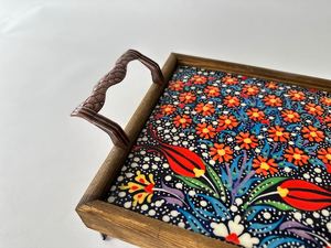 Traditional Walnut Wood Serving Tray with Persian Inlay Decorative Ottoman Tray for Coffee Table, Luxury Home Decor Serving Tray - Product Image 1