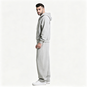Survêtement unisexe noir à manches longues avec capuche, couleur unie, respirant, léger, en polyester/coton, pour l'été, coupe ample - Product Image 2