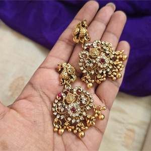 Lakshmi Gold Plated <b>Pearl</b> Bridal Necklace and Earring <b>Set</b> - Product Image 5