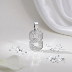 Diamtrendz Lucky Number 8 Hiphop Rhodium Plated 925 Silver Zircon <b>Pendant</b> Chain with 10K/14K/18K <b>Solid</b> <b>Gold</b> Options - Product Image 4