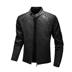 Men's <b>Brown</b> PU Leather Jacket Stand Collar Zipper Closure Moto Biker Style Autumn Regular Fit Solid Color Faux Fur Lining - Product Image 3
