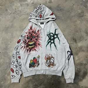 Sudadera con Capucha Negra Extra Grande para Hombre, Estilo Urbano, Diseño de Calavera de Conejo Dibujada a Mano, Estilo Graffiti, Ropa Casual de Otoño - Product Image 4