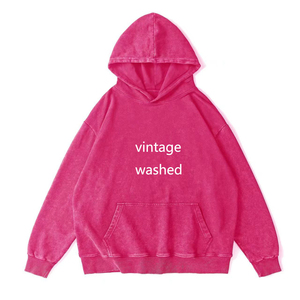 Unisex Oversized Loose Hooded Sweatshirt Solid Digital Printing <b>Washed</b> Jersey Cotton French Terry Pocket Casual Winter Wear 260g - Product Image 1