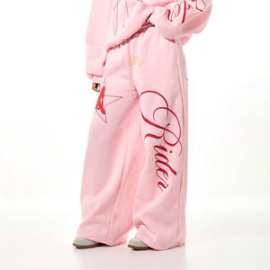 Pantalon de survêtement ample rose pâle de qualité supérieure, 100 % coton molletonné, imprimé sérigraphié, pour femme – Meilleure vente - Product Image 1