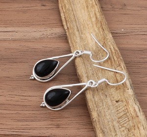 Boucles d'oreilles pendantes en onyx noir naturel en gros, argent sterling 925, bijoux de luxe, prix d'usine en vrac - Product Image 5
