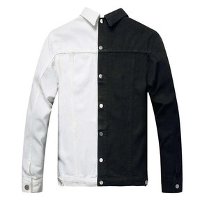Men's Two-Tone Denim <b>Shirt</b> Jacket <b>White</b> <b>Black</b> Color Block Casual Turn-Down Collar Regular Fit Cotton Spring Wear Latest Design - Product Image 1