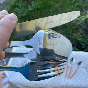 Ensemble de couverts en métal poli miroir avec manches en bois, contact alimentaire sûr, couverts de haute qualité, fournitures de couverts pour hôtels - Product Image 6