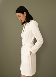 Modern <b>White</b> Lab <b>Coat</b> Dress For Women Professional <b>Belted</b> Medical Uniform Slim Fit Doctor <b>Coat</b> High End Clinical - Product Image 2