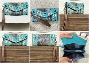 Pochette de soirée exclusive en cuir de vachette repoussé floral fait main, avec porte-cartes RFID et porte-billets, pour usage quotidien - Product Image 3