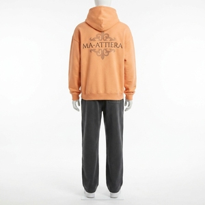 Conjunto de Sudadera con Capucha Naranja Personalizada y Pantalones Anchos Negros de Felpa de Algodón, Estilo Casual Urbano, Venta al Por Mayor OEM - Product Image 4