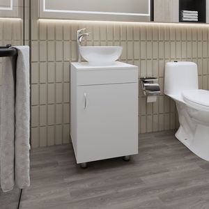 FM FURNITURE Mobile da Bagno Loli Bianco con Lavabo Integrato e Rubinetto - Product Image 1