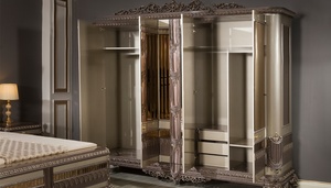 Luxury Royal Solid Teak Wood Bedroom Set Bronze Carved King Size Bed Mirrored Wardrobe 2 Nightstands <b>Dressing</b> Table with Mirror - Product Image 5