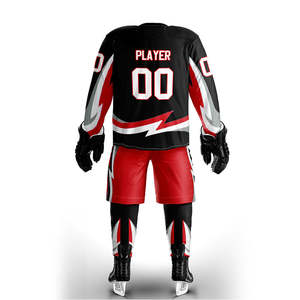 Ensembles de maillots de hockey sur glace unisexes en gros, 100 % polyester, respirants, séchage rapide, écologiques, personnalisables avec nom d'équipe, pour l'entraînement - Product Image 3