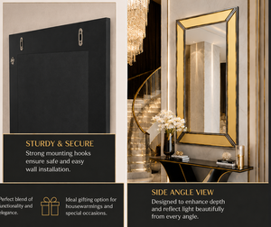 Golden <b>Wall</b> <b>Mirror</b> <b>Rectangle</b> Design Decorative <b>Mirror</b> <b>for</b> Bathroom Bedroom Living Room Modern | Stylish <b>Wall</b> Mounted 24*36 Inch - Product Image 4