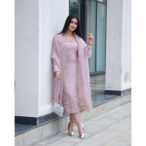 Conjunto de Fiesta de Diseño para Mujer en Color Rosa, Top y Pantalón de Chifón con Dupatta, Talla M - Product Image 2