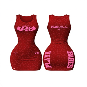 <b>Women's</b> Red Sexy Skinny Fit Sleeveless O-Neck High Waist Letter Print <b>Romper</b> Dress Clubwear Breathable Eco-Friendly Spring - Product Image 1