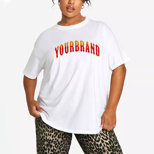 Customized Women's Oversized White T-<b>Shirt</b> Crew Neck Short Sleeve 100% Cotton Jersey <b>Flame</b> Logo Print Loose Fit All Seasons - Product Image 1