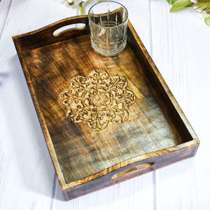 Plateau de service en bois rustique style ferme, finition vieillie, pour hôtel, maison, cuisine, table basse, vente en gros - Product Image 4