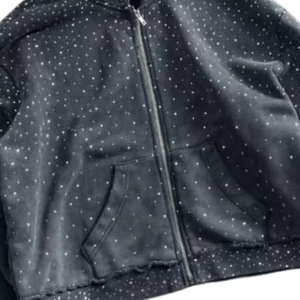 Sweat à capuche zippé de luxe avec strass, en polaire épais coupe-vent, personnalisable, unisexe, style streetwear tendance - Product Image 4