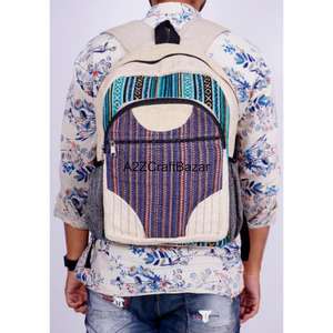 Sac à dos artisanal unisexe de taille moyenne en toile 100% coton, léger, vintage, 20L, pour camping et natation, avec fermeture éclair et boucle - Product Image 5