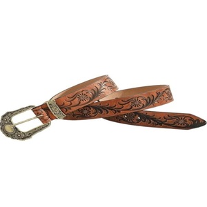 Premium Wholesale Manufacturer Full Grain Unisex Western Leather Hand <b>Tooling</b> Belt Floral <b>Engraved</b> Cowboy Cowgirl Belts - Product Image 2