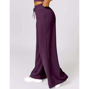 Pantalon de survêtement taille haute pour femme, en tissu doux, coupe décontractée, style jogger, pour tenue décontractée, printemps, entraînement sportif, jambe large, confortable, style urbain - Product Image 4