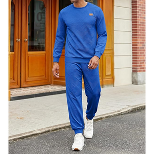 Conjunto Deportivo de Punto Azul para Hombre, Cuello Redondo, Color Sólido, Ropa Casual, Tejido de Poliéster Transpirable, Temporada de Primavera - Product Image 2