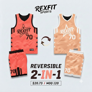 ชุดบาสเก็ตบอล Rexfit Sports แบบสั่งทำพิเศษ ลายตารางหมากรุก คอวี แขนกุด สำหรับผู้ใหญ่ 男女  ระบายเหงื่อได้ดี ใช้ได้ทุกฤดู - Product Image 2